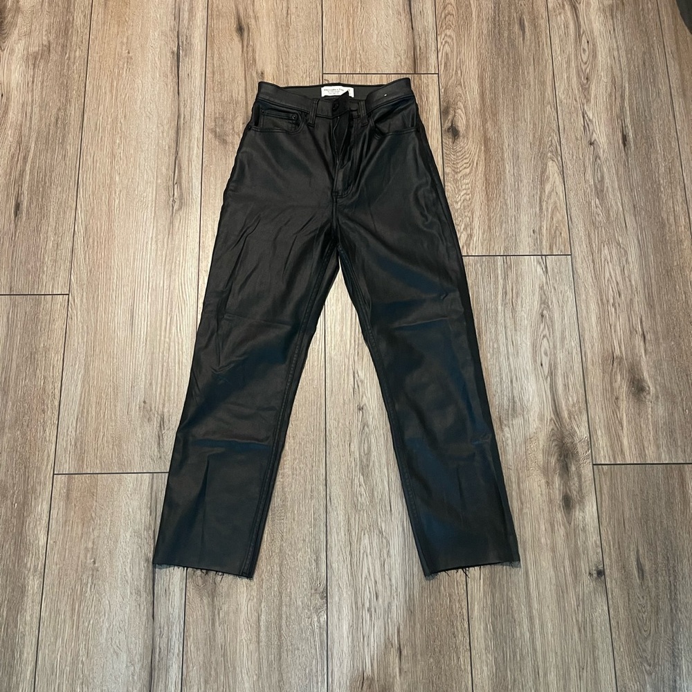 Abercrombie raw hem leather look jeans